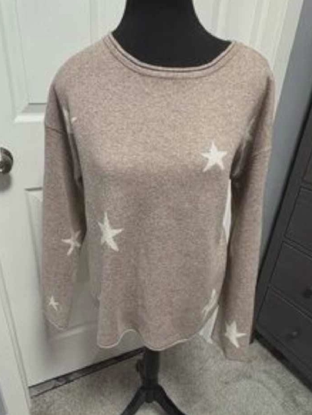 Z Supply Taupe Star Crewneck Sweater with White Accents - Picture 1 of 6